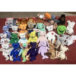 Random Lot Of 30 Beanie Babies, Includes Princess Dianna Bear